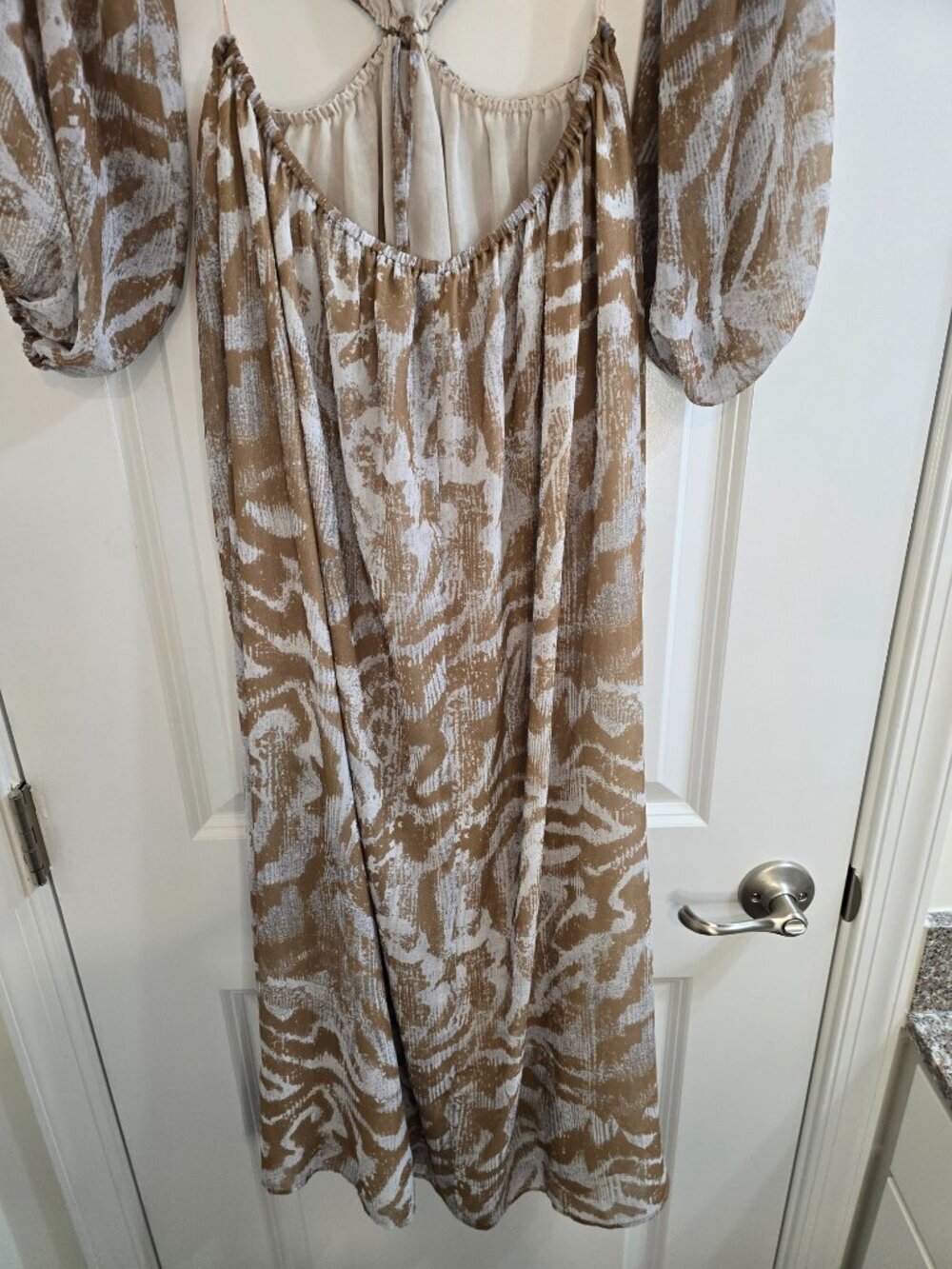 Zara Zebra Print Cut-Out Printed Maxi Dress - White and Camel - Picture 8 of 10